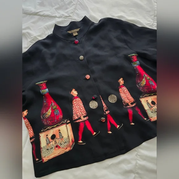 Harari 100% Silk Rare Button Asian Blouse Top Shirt - Picture 2 of 6